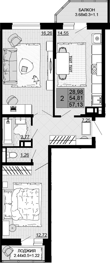 Планировка 54.81 м²