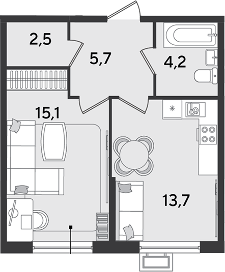Продается 2-комн. квартира, 41.2 м²