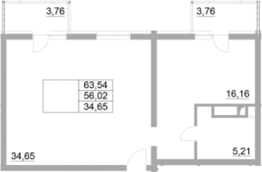 Продается 1-комн. квартира, 56.02 м²