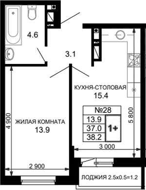 Планировка 37.25 м²