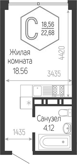 Планировка 22.68 м²