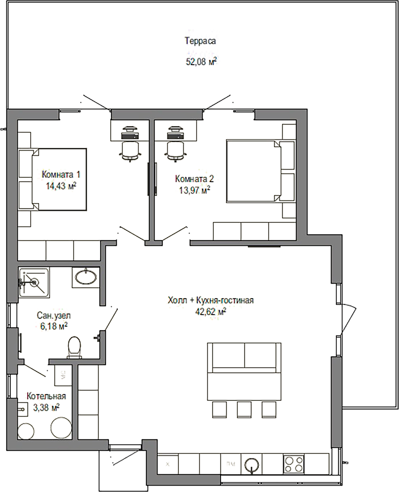Планировка 80.58 м²