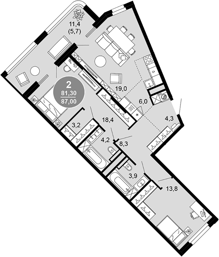 Планировка 81.3 м²