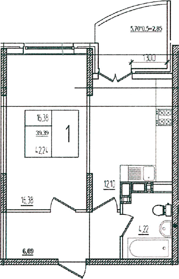 Планировка 39.39 м²