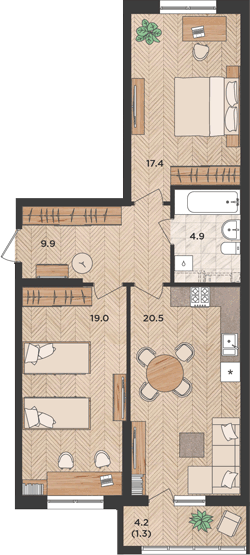 Планировка 71.7 м²