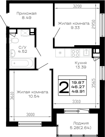 Продается 2-комн. квартира, 46.27 м²