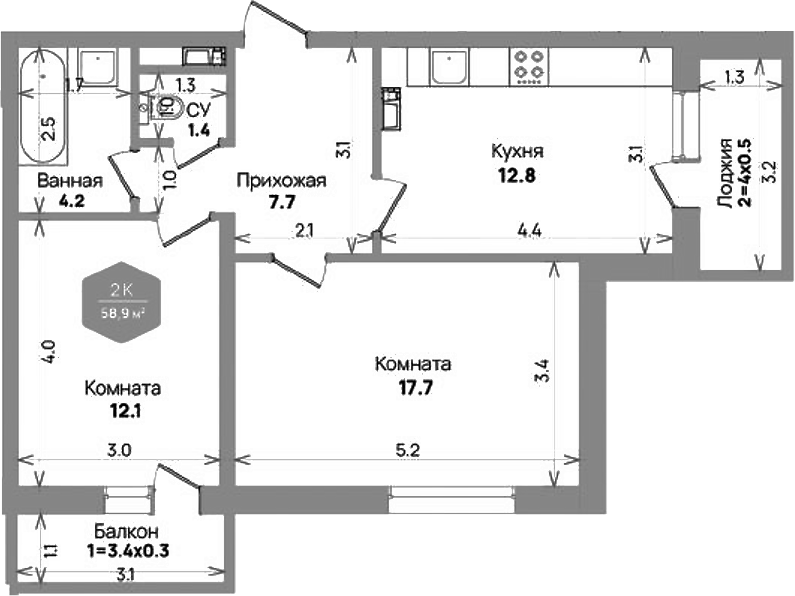 Продается 2-комн. квартира, 55.9 м²