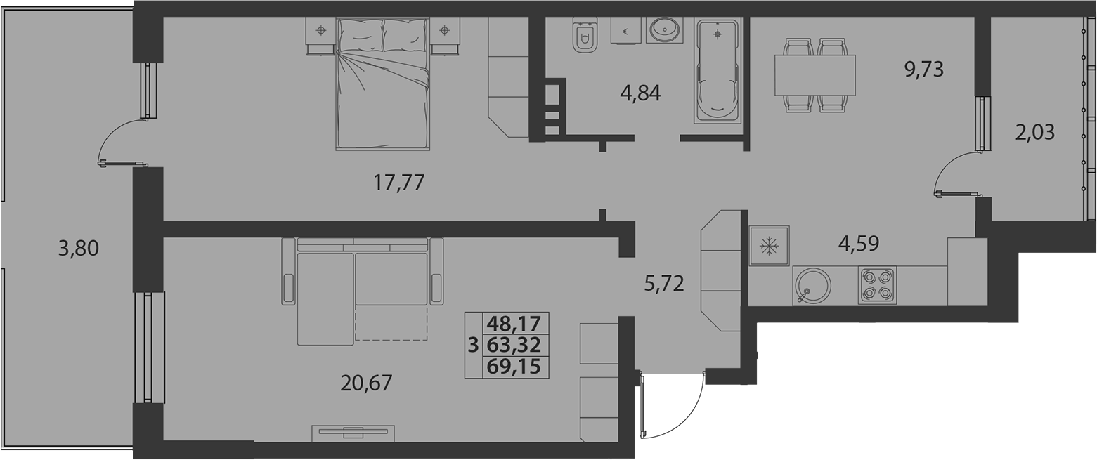Планировка 63.32 м²