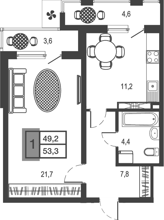 Планировка 45.1 м²
