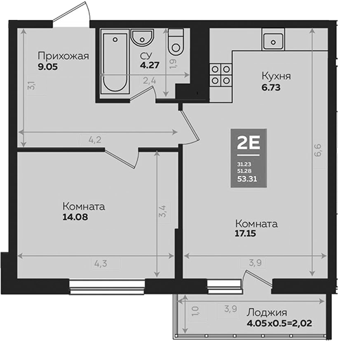 Продается 2-комн. квартира, 51.19 м²