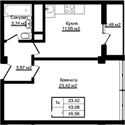 Планировка 43.08 м²