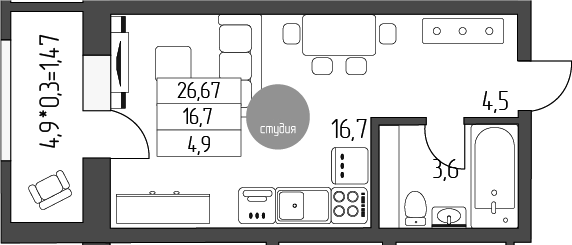 Планировка 25.2 м²