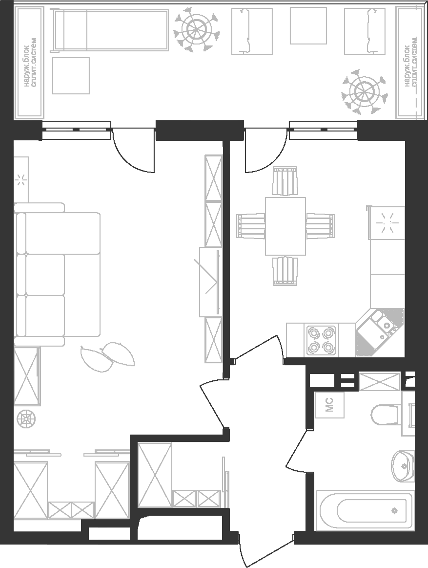 Планировка 44.39 м²