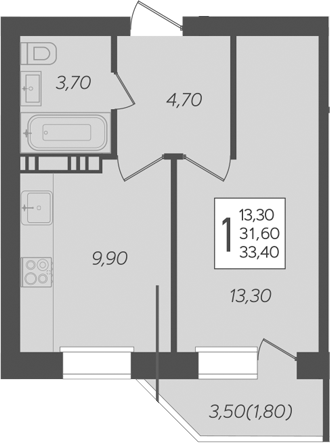 Продается 1-комн. квартира, 31.6 м²