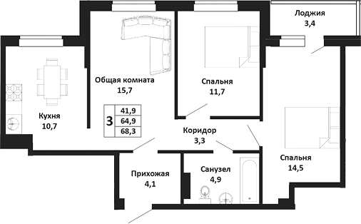 Продается 3-комн. квартира, 64.9 м²