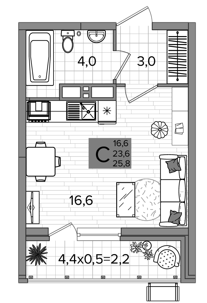 Планировка 23.6 м²
