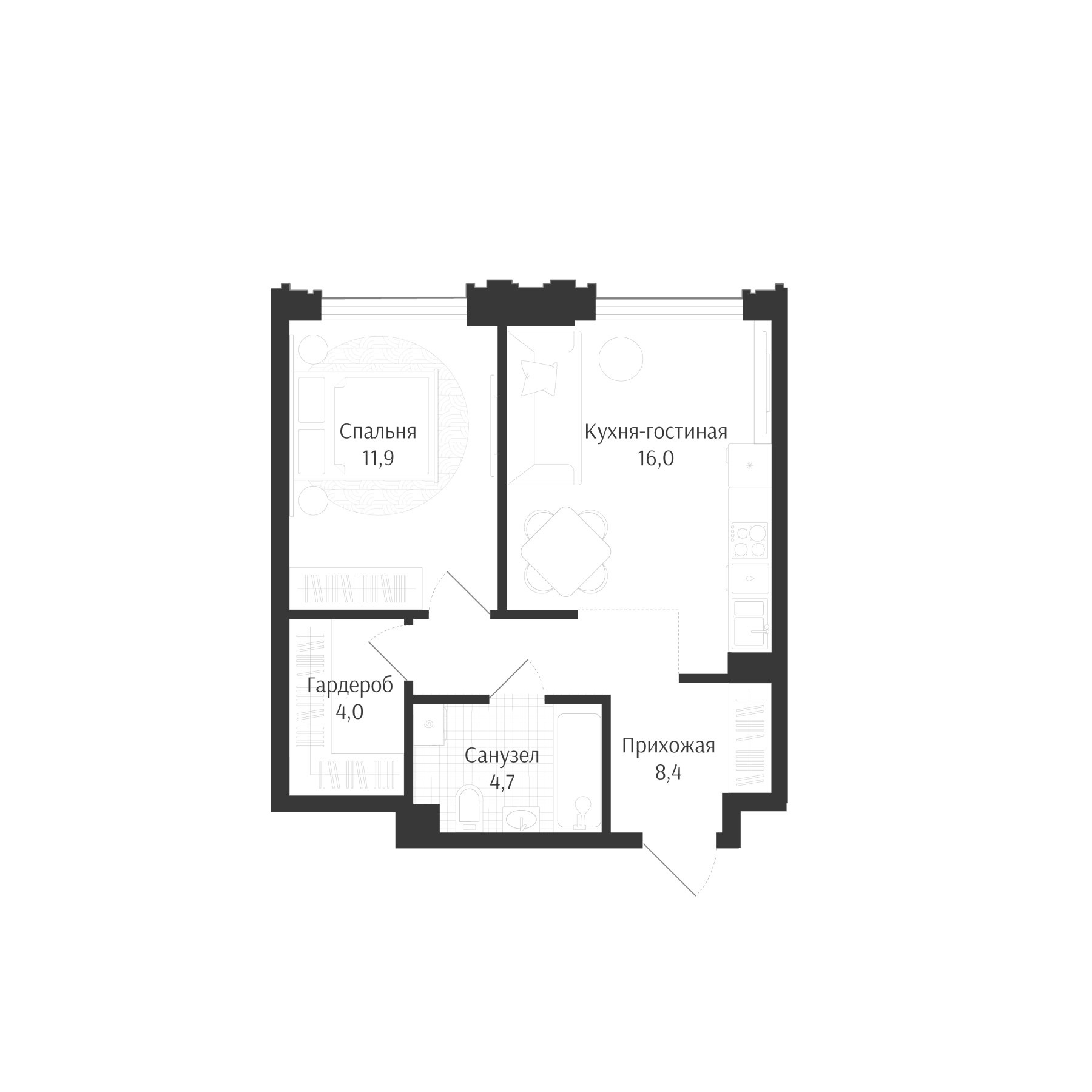 Планировка 45 м²