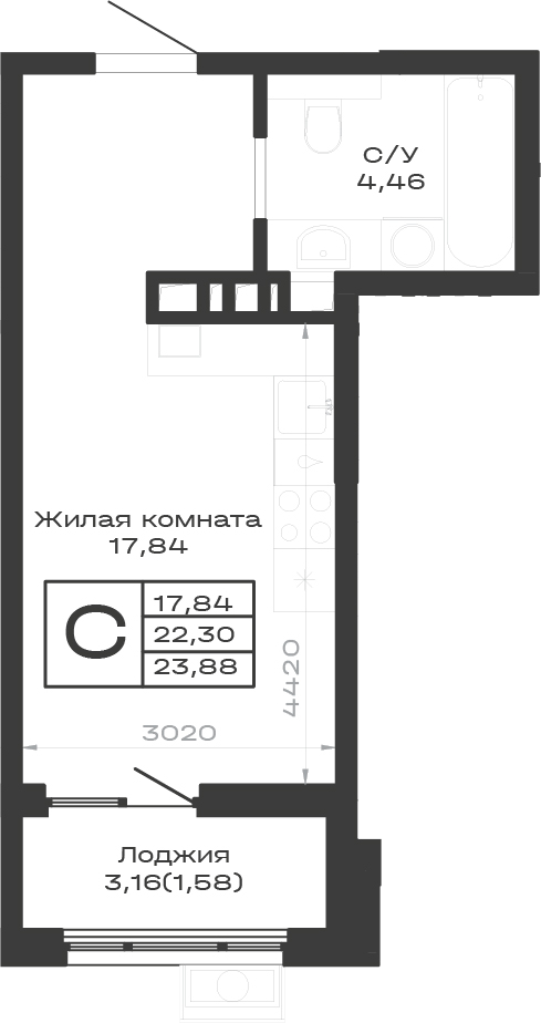 Продается 1-комн. квартира, 22.3 м²
