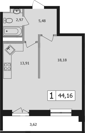 Продается 1-комн. квартира, 40.54 м²