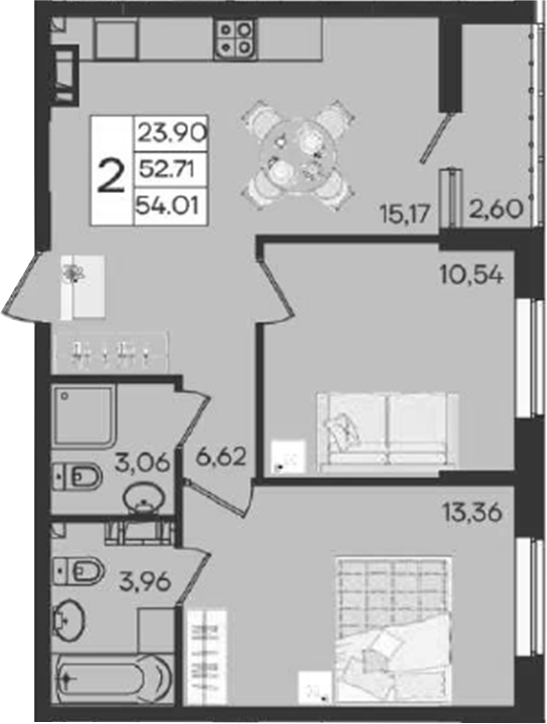 Планировка 52.71 м²