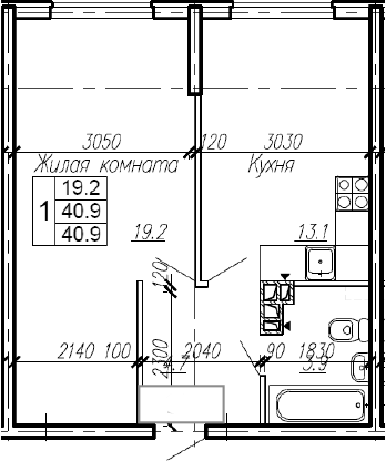 Продается 1-комн. квартира, 40.9 м²