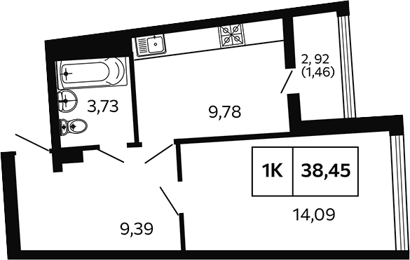 Планировка 36.99 м²