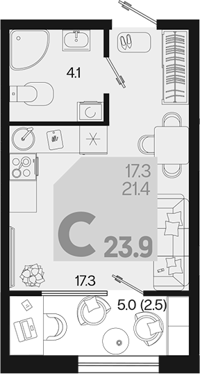 Планировка 21.4 м²