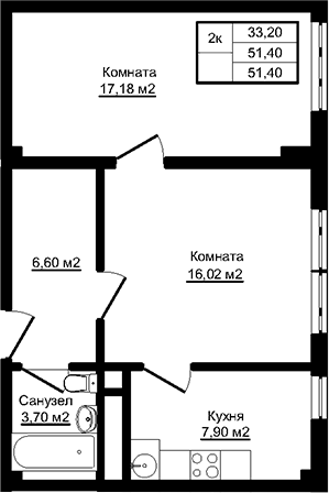 Планировка 51.4 м²