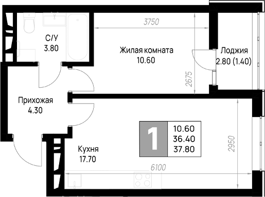 Планировка 36.4 м²