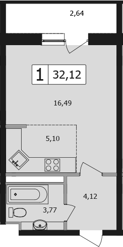 Продается 1-комн. квартира, 32.1 м²