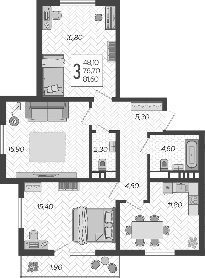 Продается 3-комн. квартира, 76.7 м²