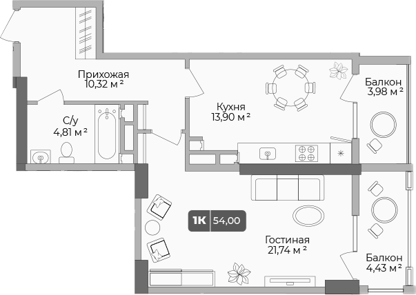 Продается 1-комн. квартира, 51.48 м²