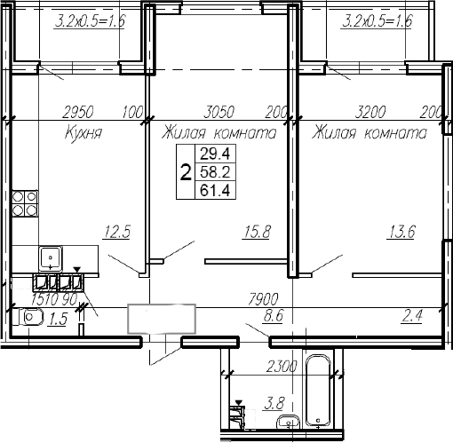 Продается 2-комн. квартира, 58.2 м²