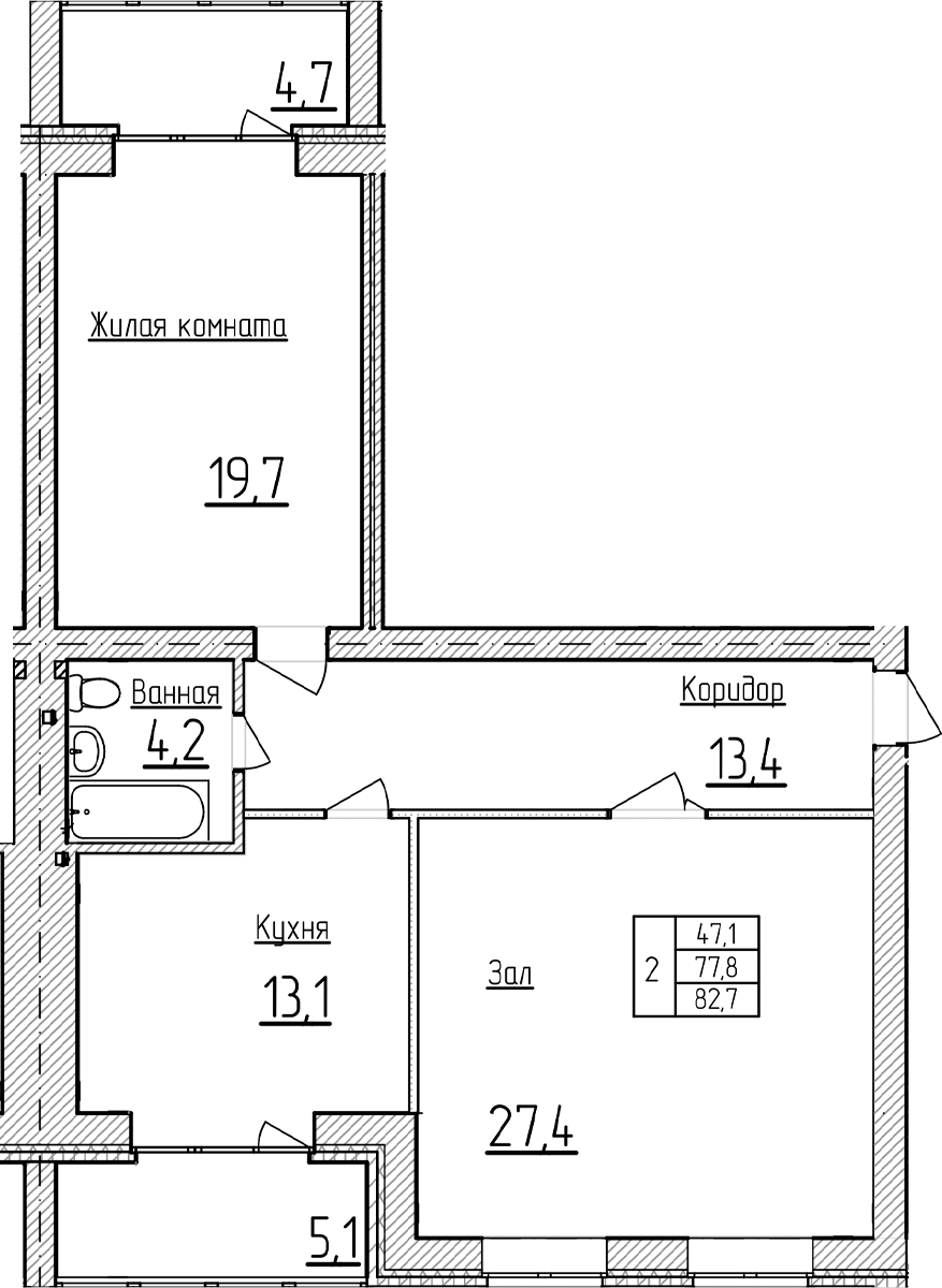 Планировка 77.8 м²