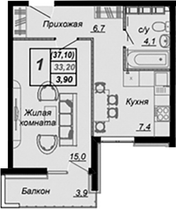 Планировка 32.7 м²