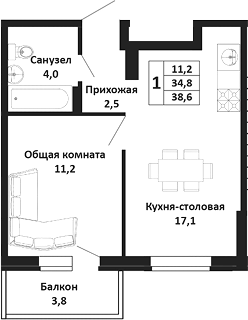 Продается 2-комн. квартира, 34.8 м²
