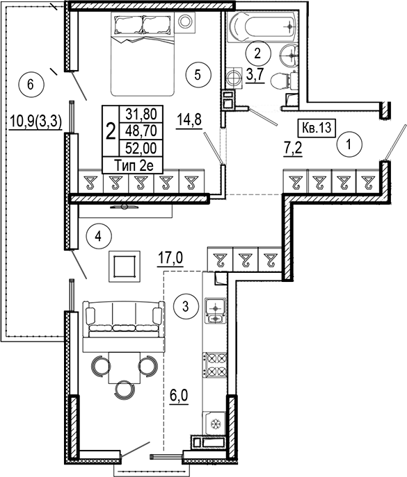 Планировка 48.7 м²