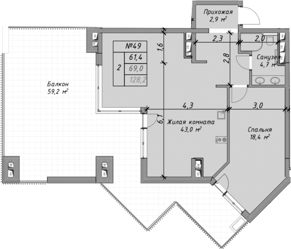 Продается 2-комн. квартира, 69 м²