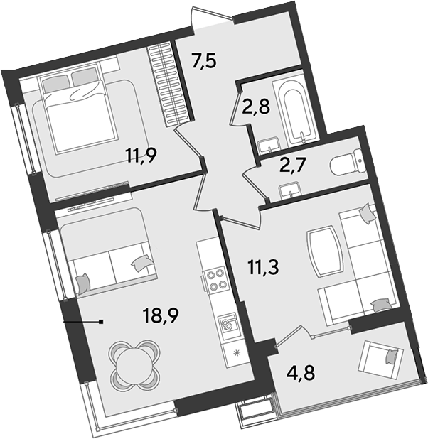 Продается 3-комн. квартира, 55.1 м²