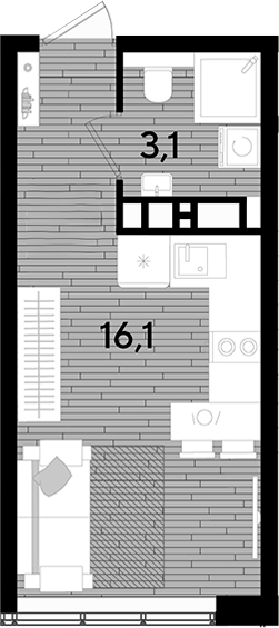 Студия · 19.2 м²