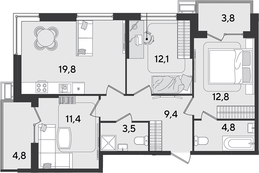 Продается 4-комн. квартира, 73.8 м²