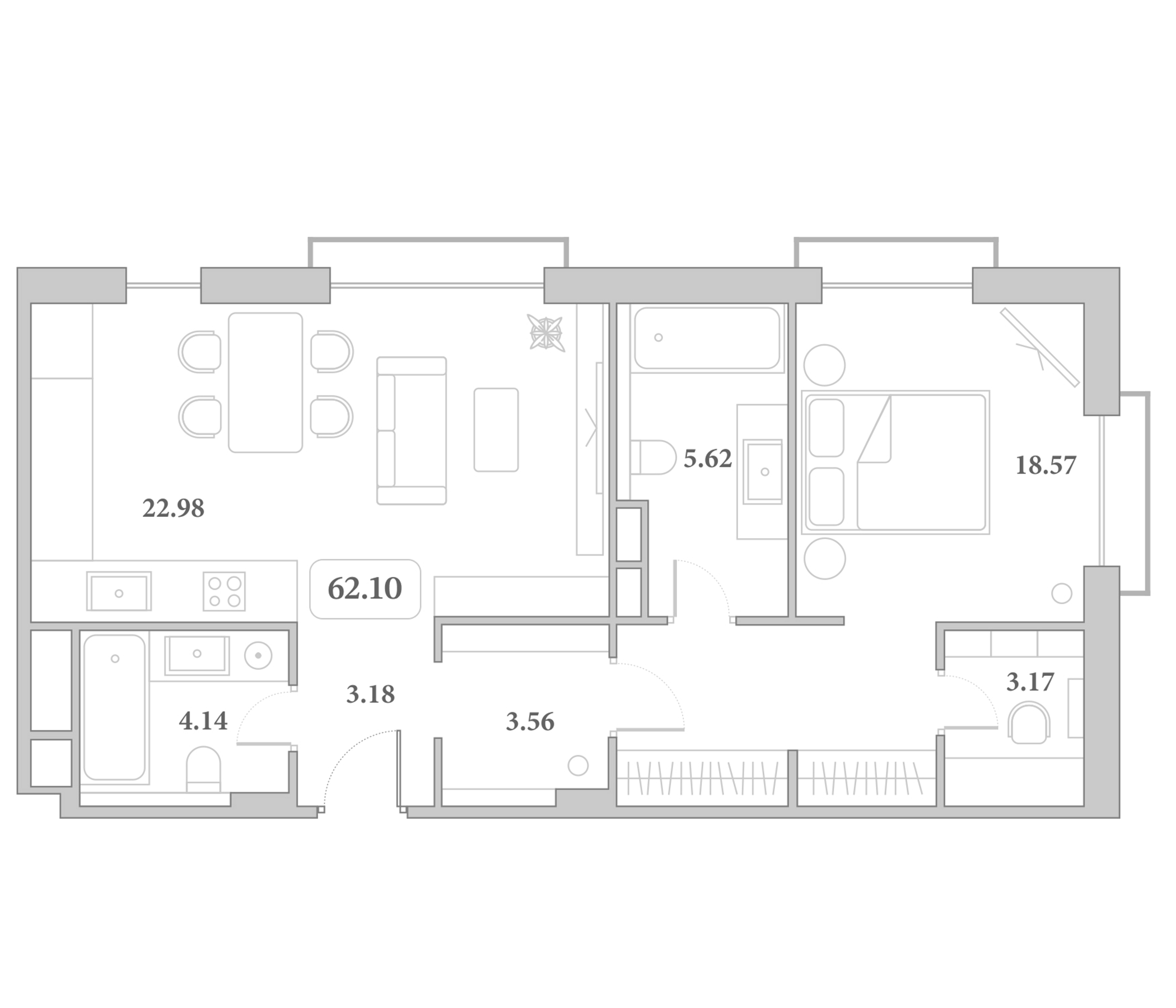 Продается 2-комн. квартира, 61.22 м²