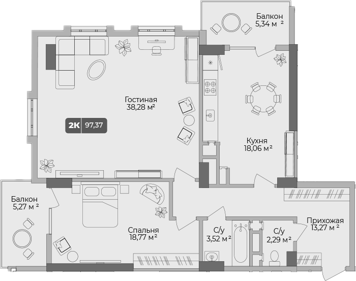 Продается 2-комн. квартира, 94.19 м²
