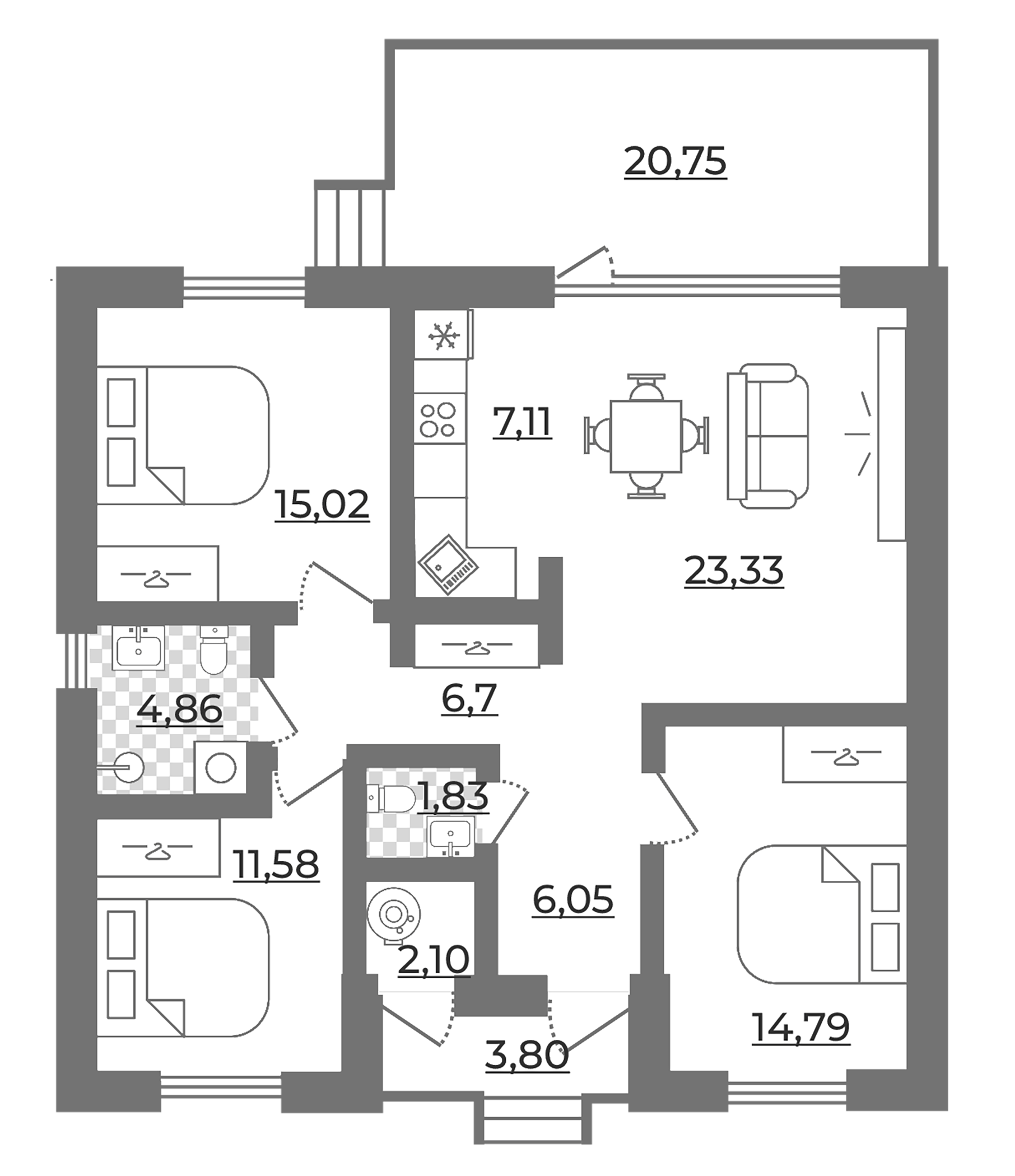 Планировка 97.17 м²