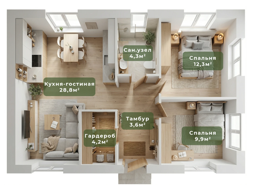 Планировка 66.7 м²
