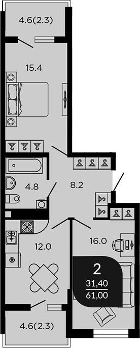 Планировка 58.1 м²