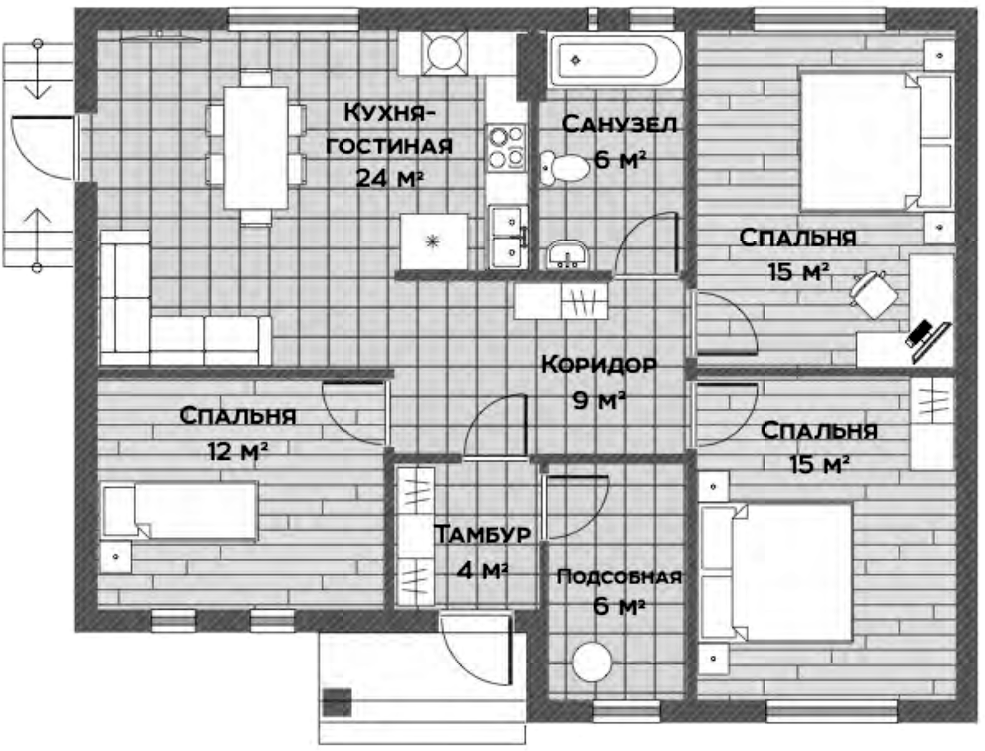 Планировка 90 м²