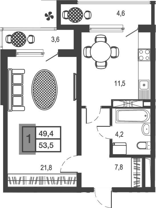 Планировка 45.3 м²