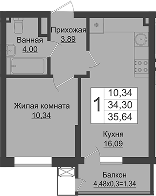Продается 2-комн. квартира, 34.3 м²