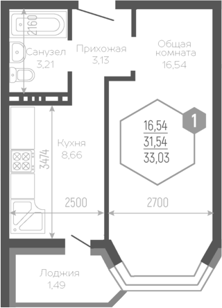 Планировка 30.61 м²